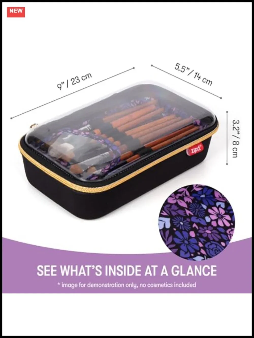 Clear Top Makeup Bag Travel Case with Elastic Brush Slots EVA Hard Shell